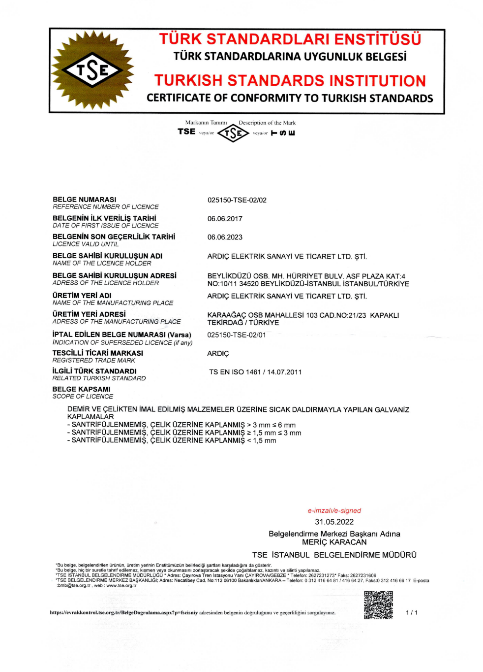 TSE EN ISO 1461 (TR)