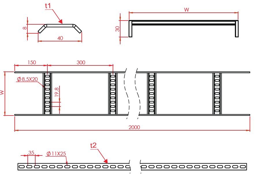 Gemi Tipi Kablo Merdiveni ( V Tipi ) W150mm H50mm T1,5mm L:3000 HDG