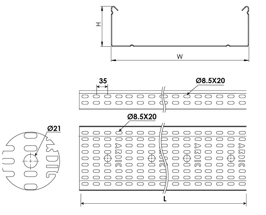 Ağır Hizmet Kablo Kanalı W250mm H80mm T1,5mm L:3000 PG