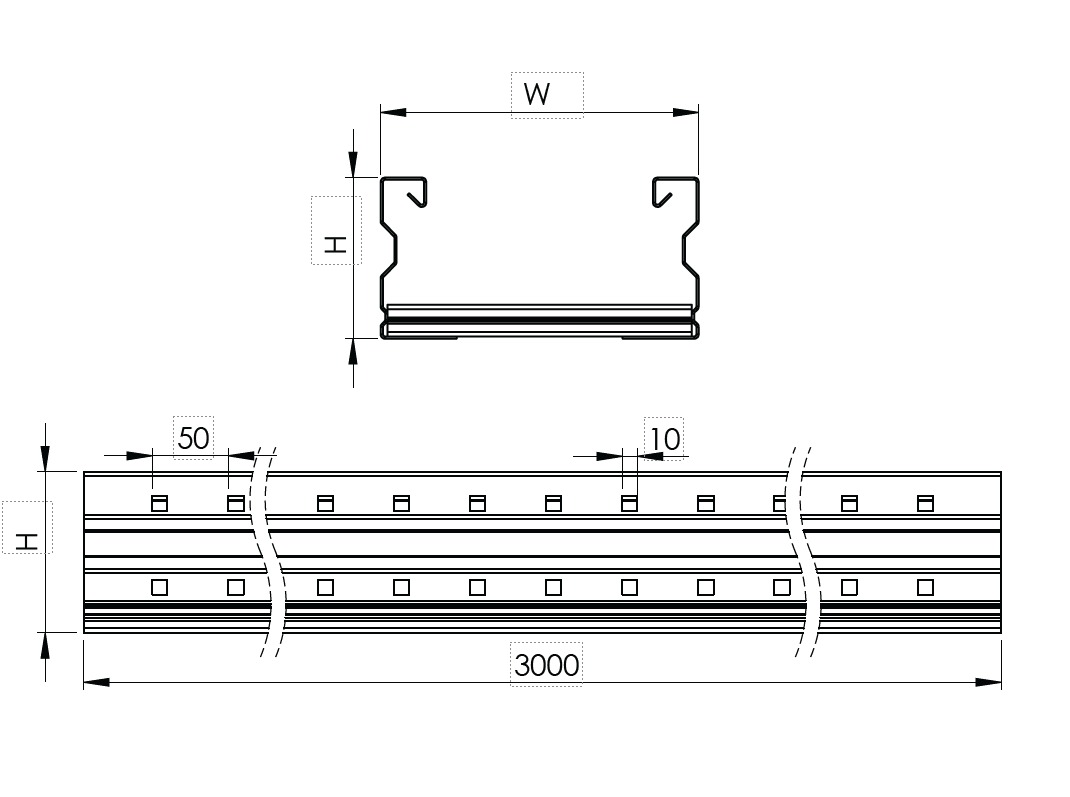 FMD Tipi Kablo Merdiveni W700mm H100mm T2mm L:3000 HDG