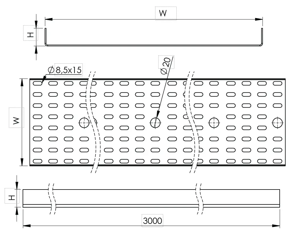 UK Cable Tray W150mm H25mm T1,2mm L:3000mm PG