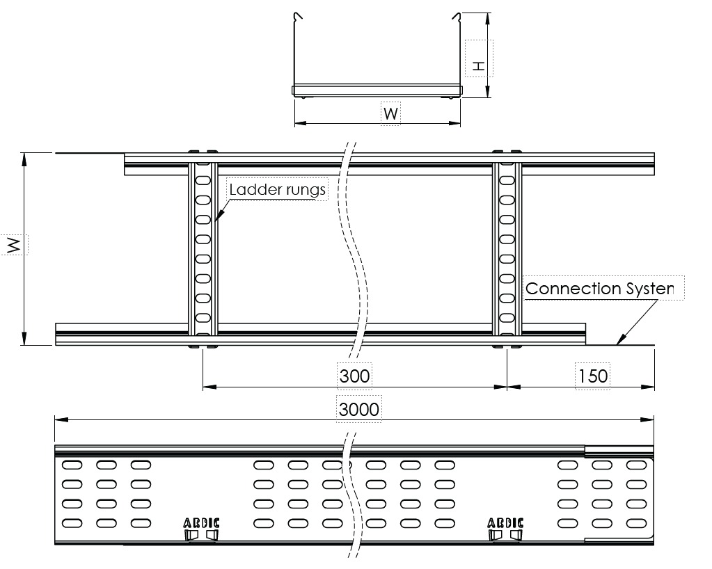 CM Tipi Kablo Merdiveni W100mm H40mm T2mm L:3000 PG