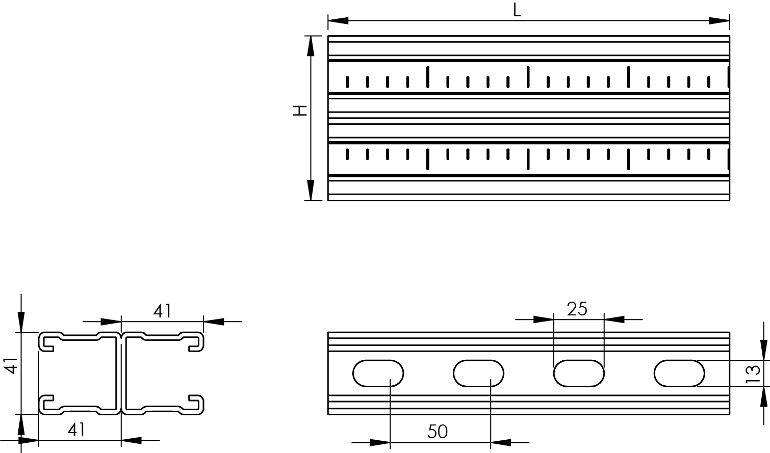 C Profile ( back to back welded, 1 slot ) 41x82 L:3000mm T2mm HDG