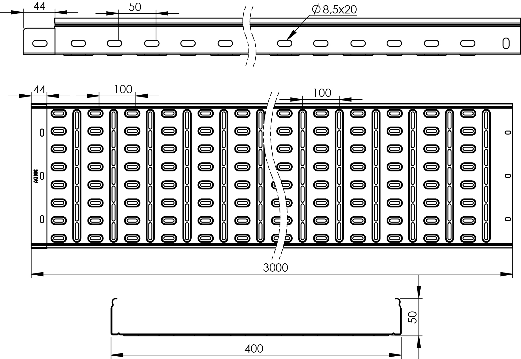 AMF Cable Tray W400mm H50mm T1,0mm L:3000mm HDG