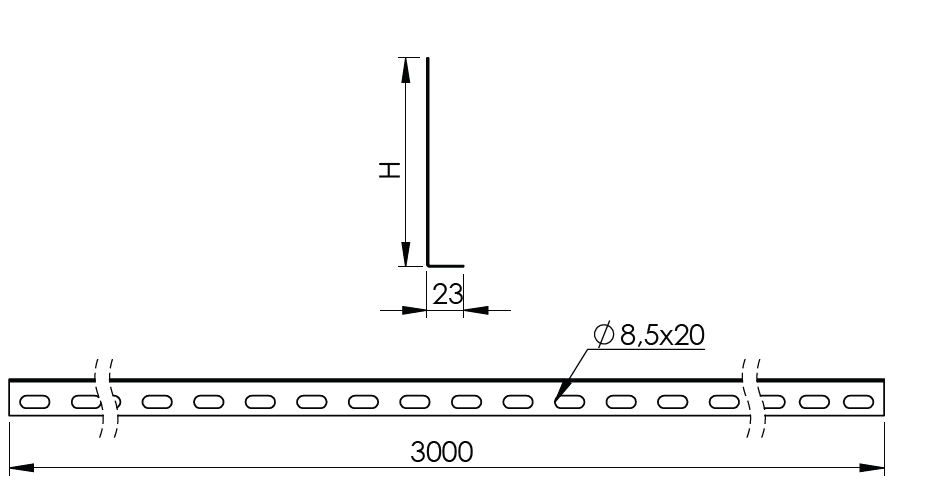 Tel Örgü Kablo Kanalı İçin Seperatör H100mm, L:3000mm ( Pregalvaniz )